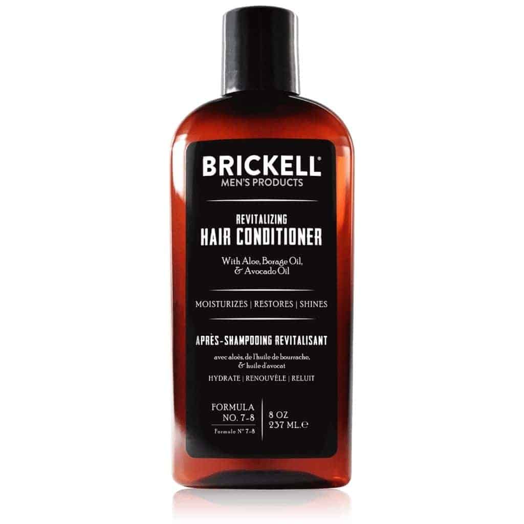 Bottle of Brickell hair conditioner.