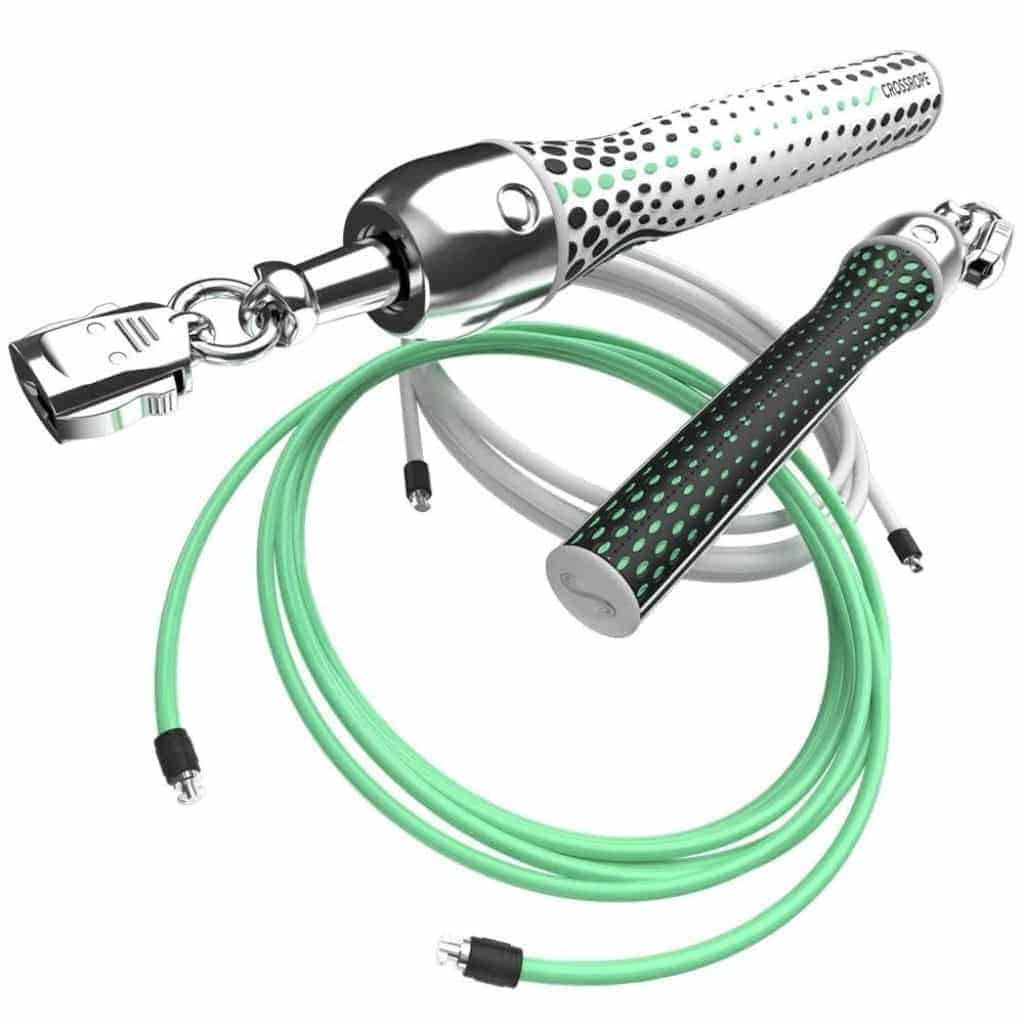 Crossrope green and white jump rope.