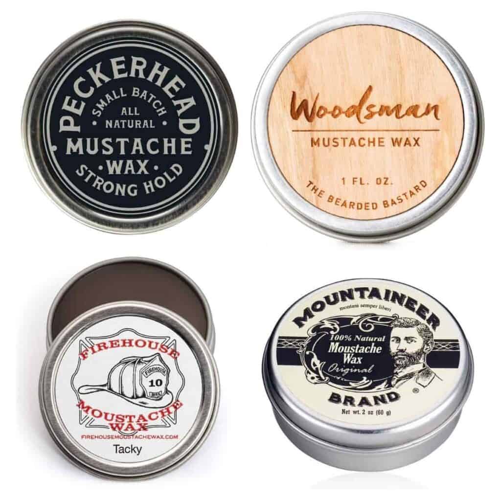 Four tins of mustache waxes.