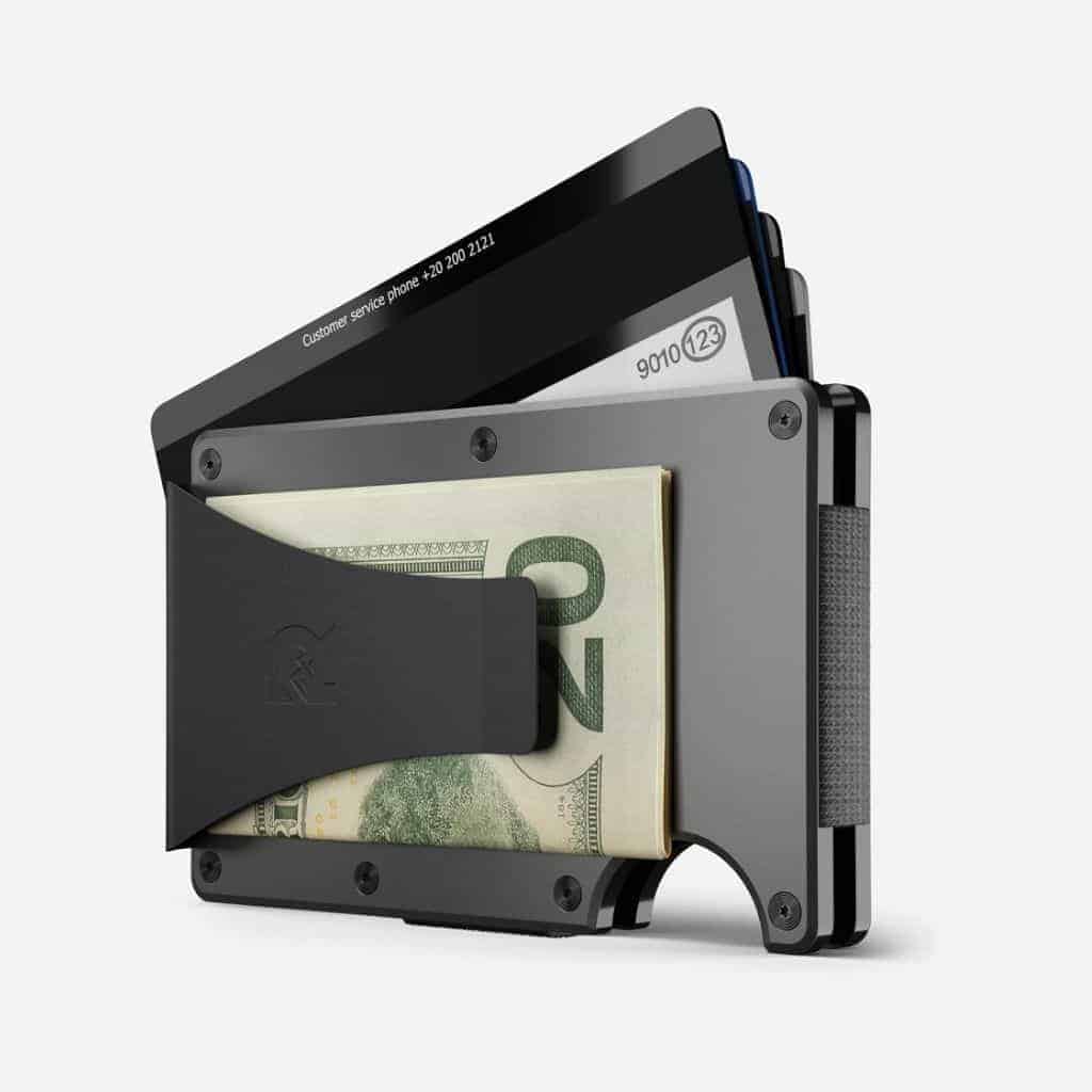 The Ridge wallet with a money clip and showing the cards inside.