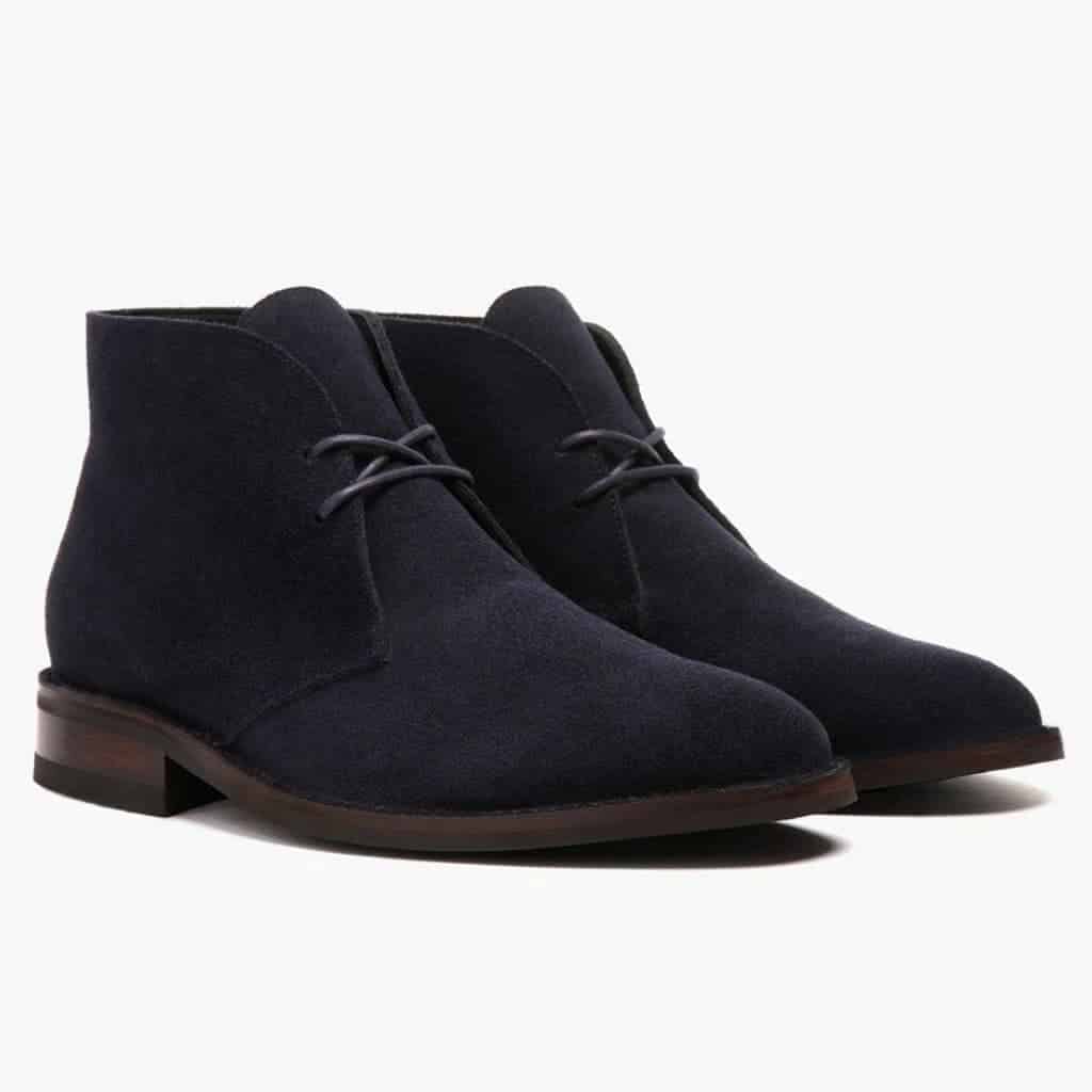 Navy suede chukka boots.