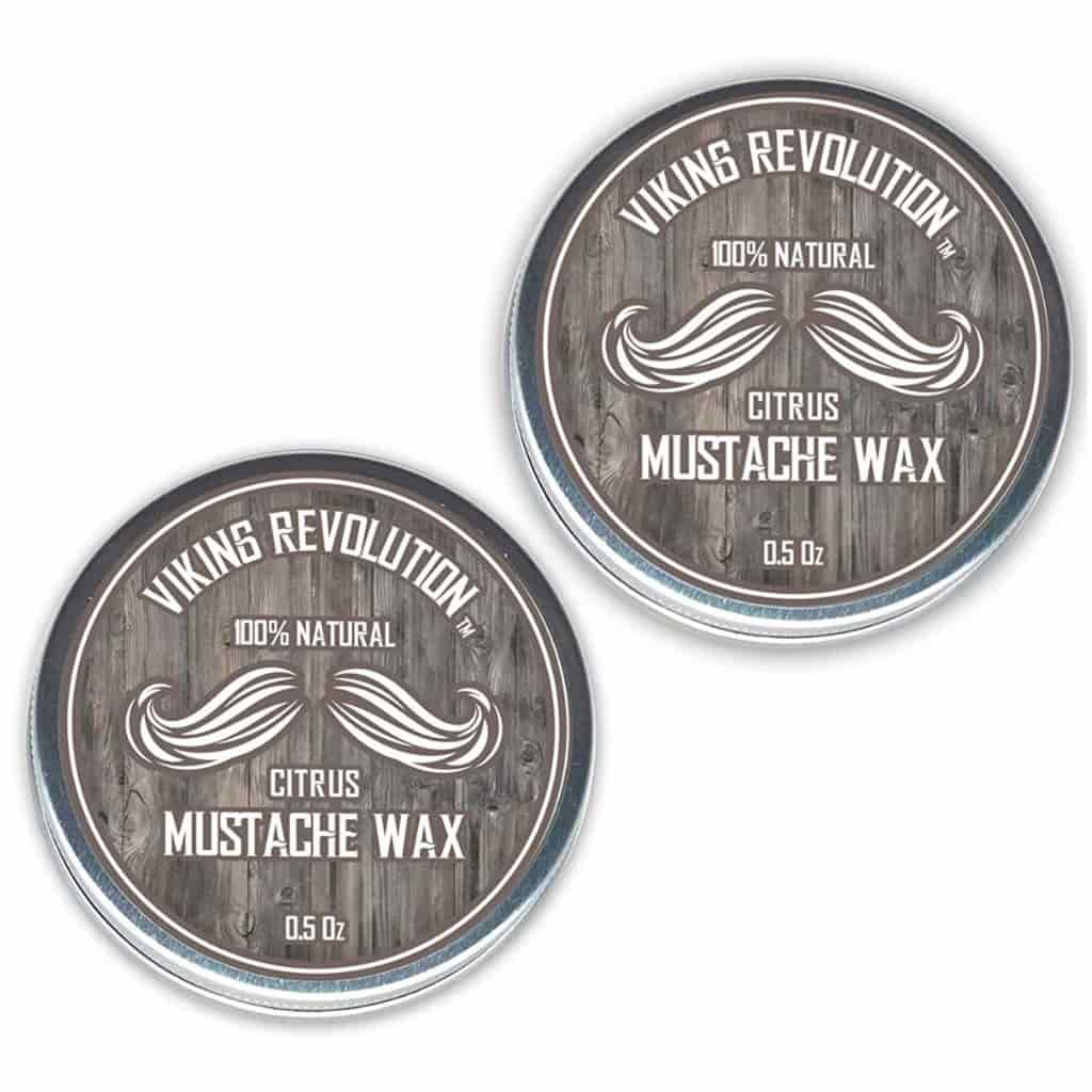 Two containers of Viking Revolution Mustache Wax.