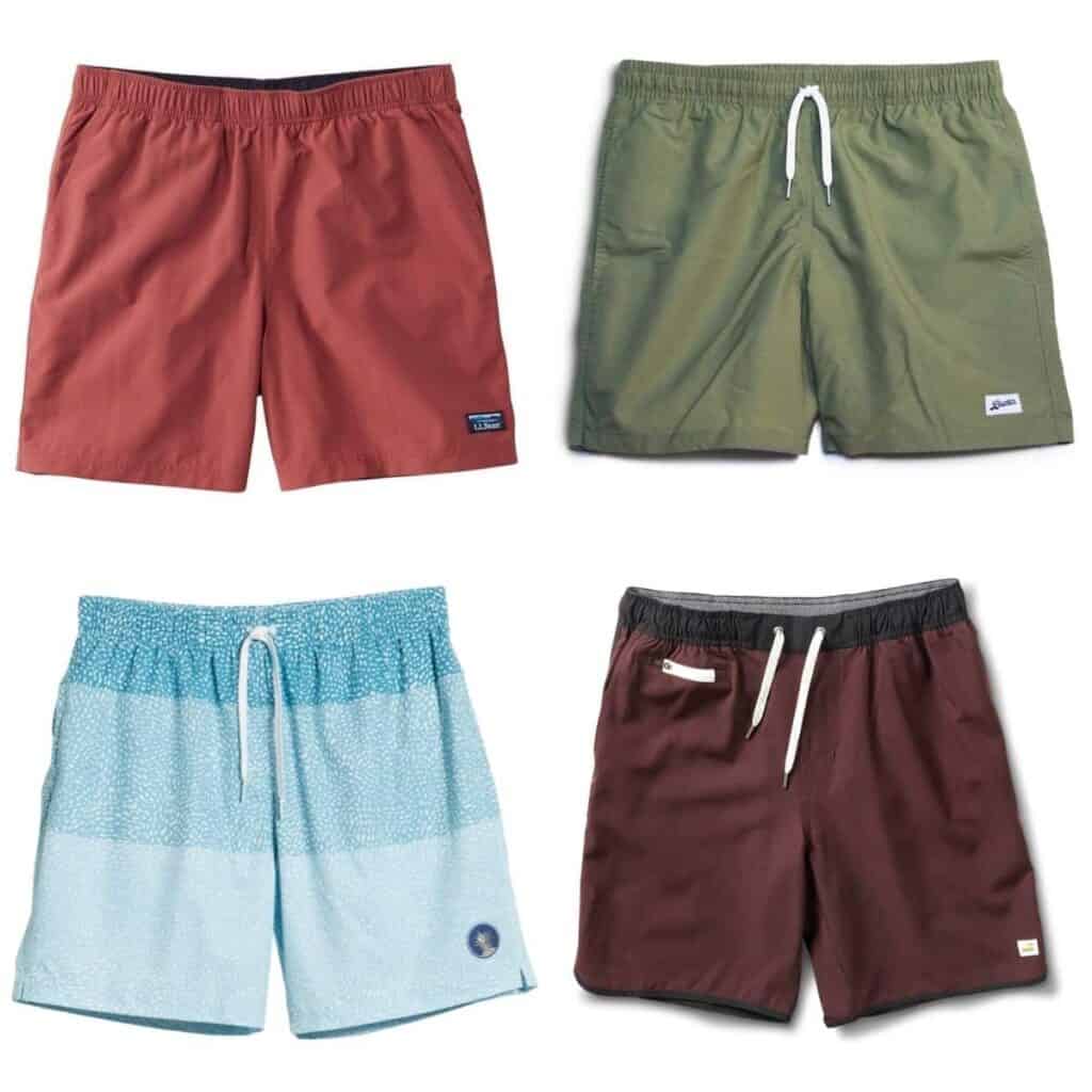 Four swim trunks of different colors.