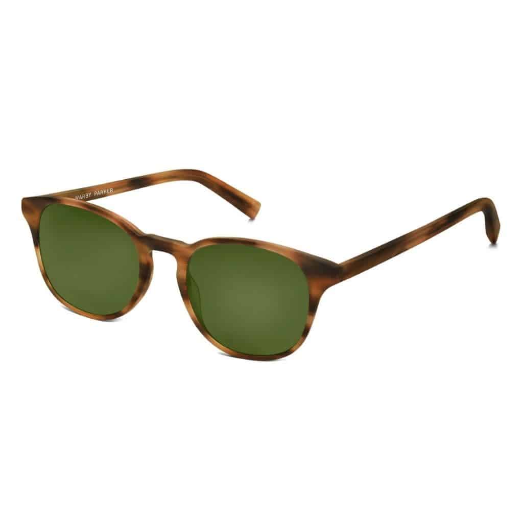 Warby Parker polarized sunglasses with a brown frame.