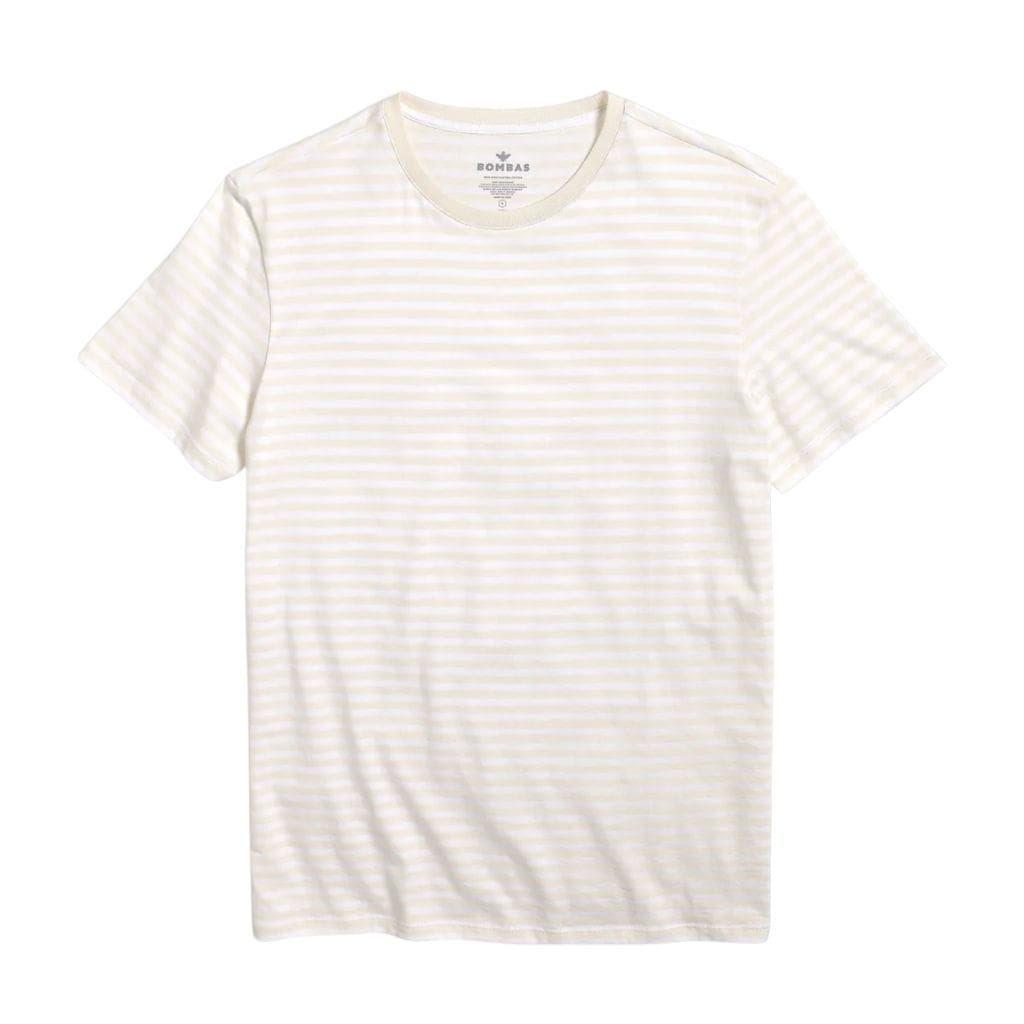 White and beige striped t-shirt.