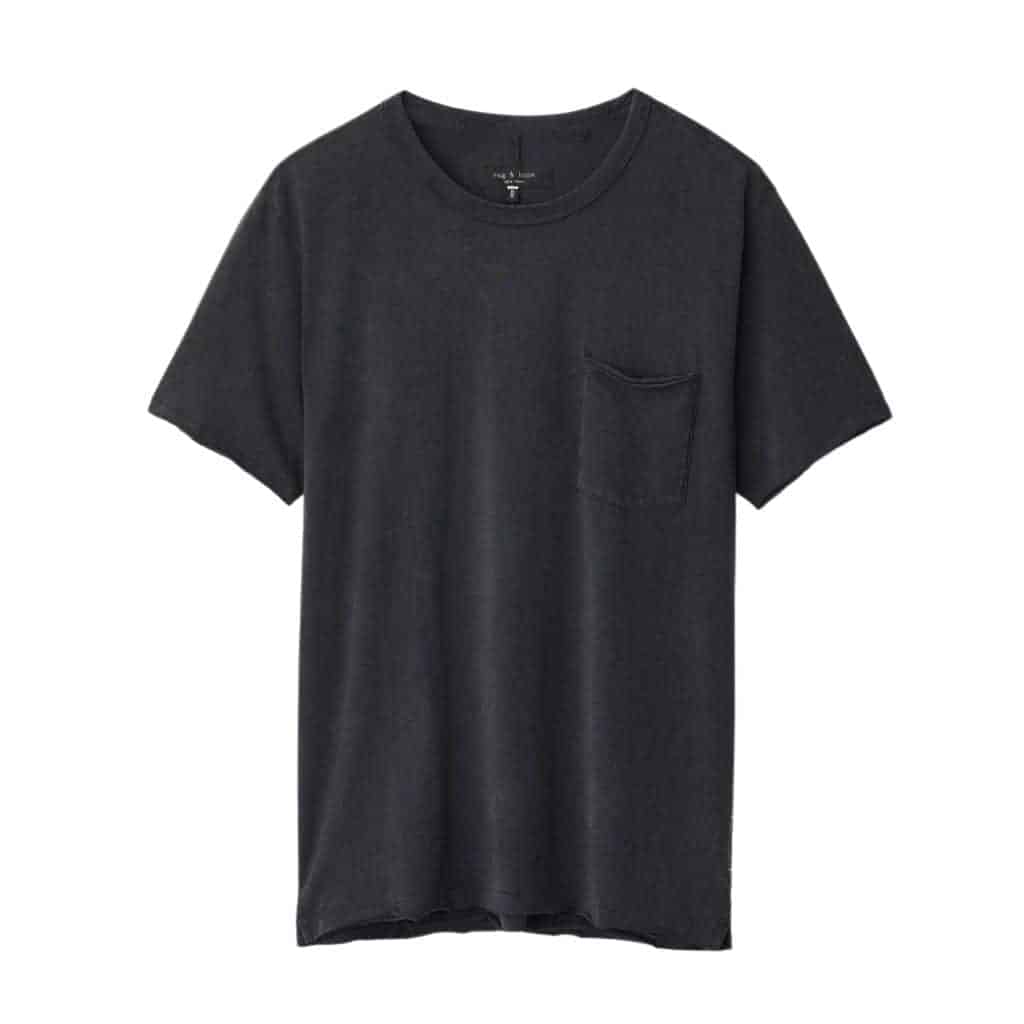 Dark grey pocket t-shirt.