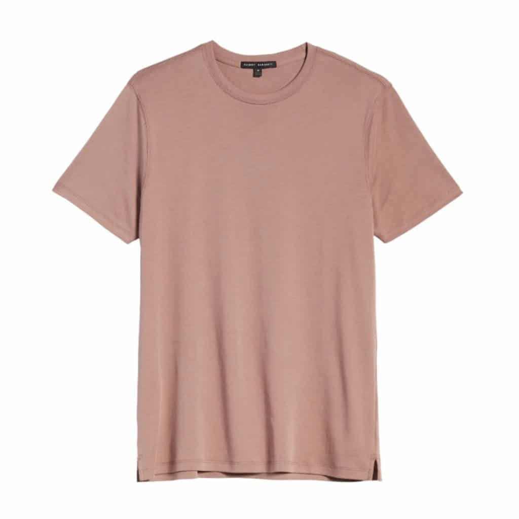 Muted pink t-shirt.