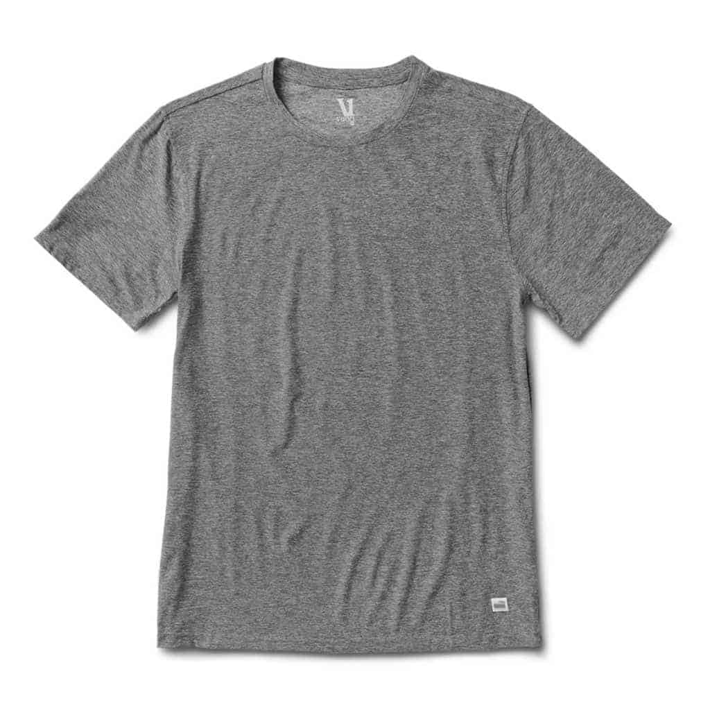 Grey crewneck t-shirt.