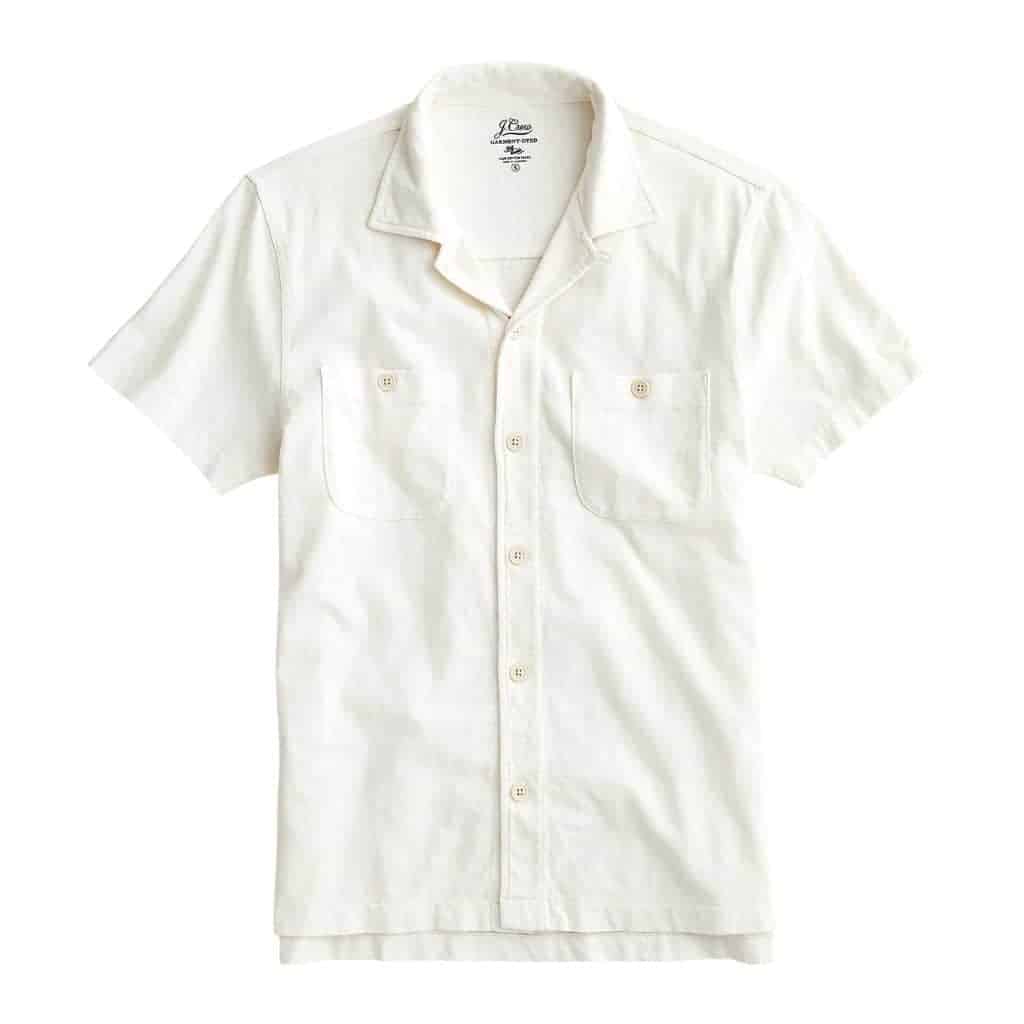 White camp collar shirt with pockets.