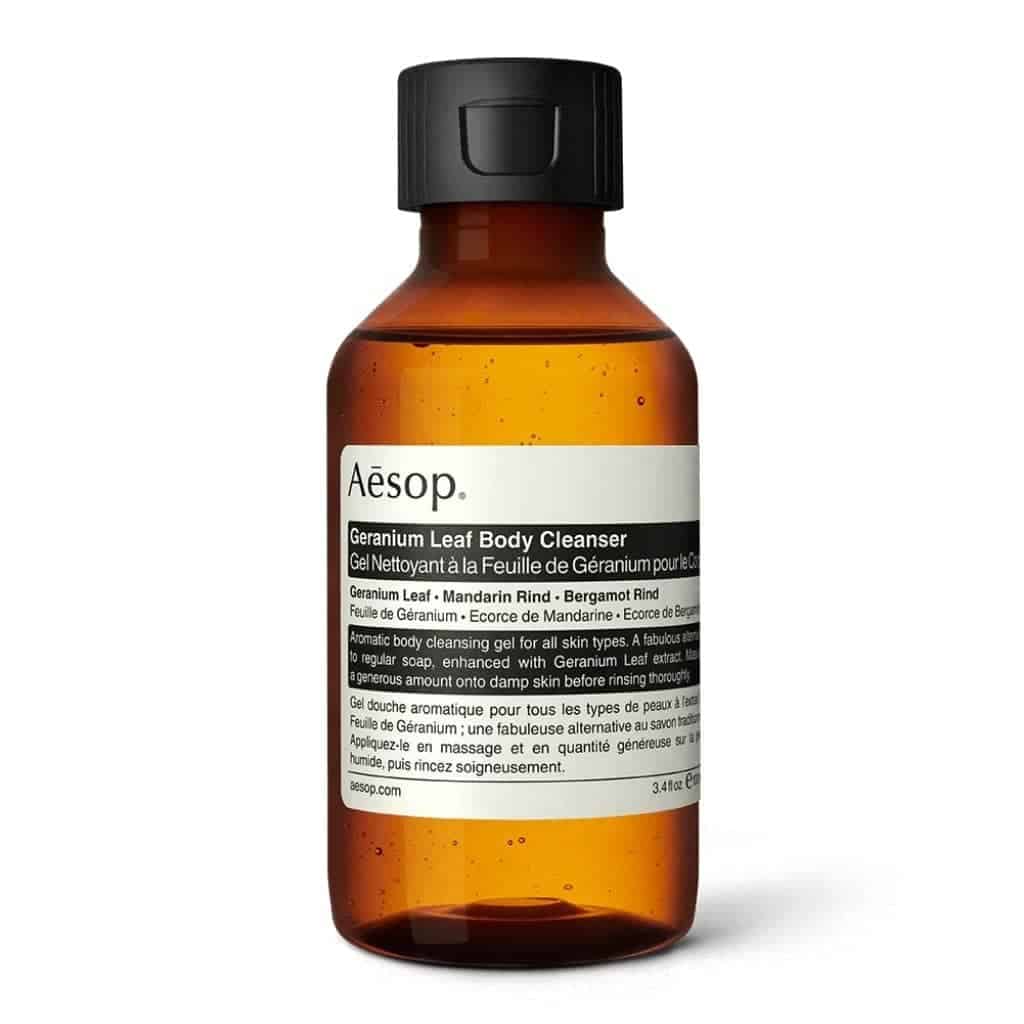 Bottle of Aesop body cleanser.