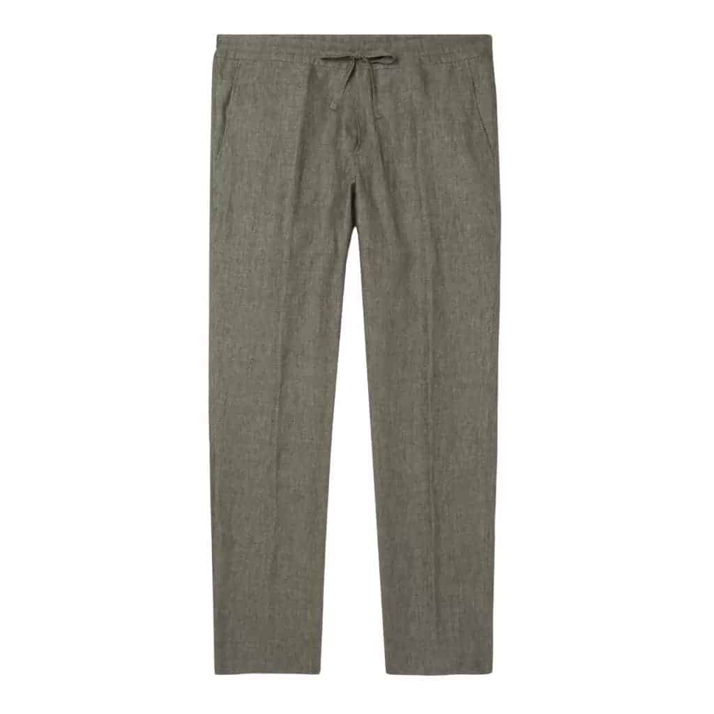 Army green drawstring linen pants.