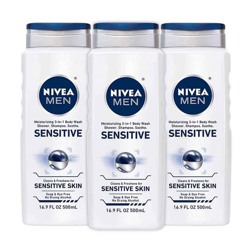 Three bottles of Nivea body wash.