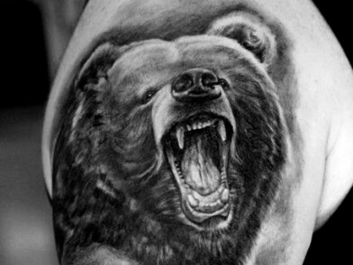 Bear shoulder tattoo.