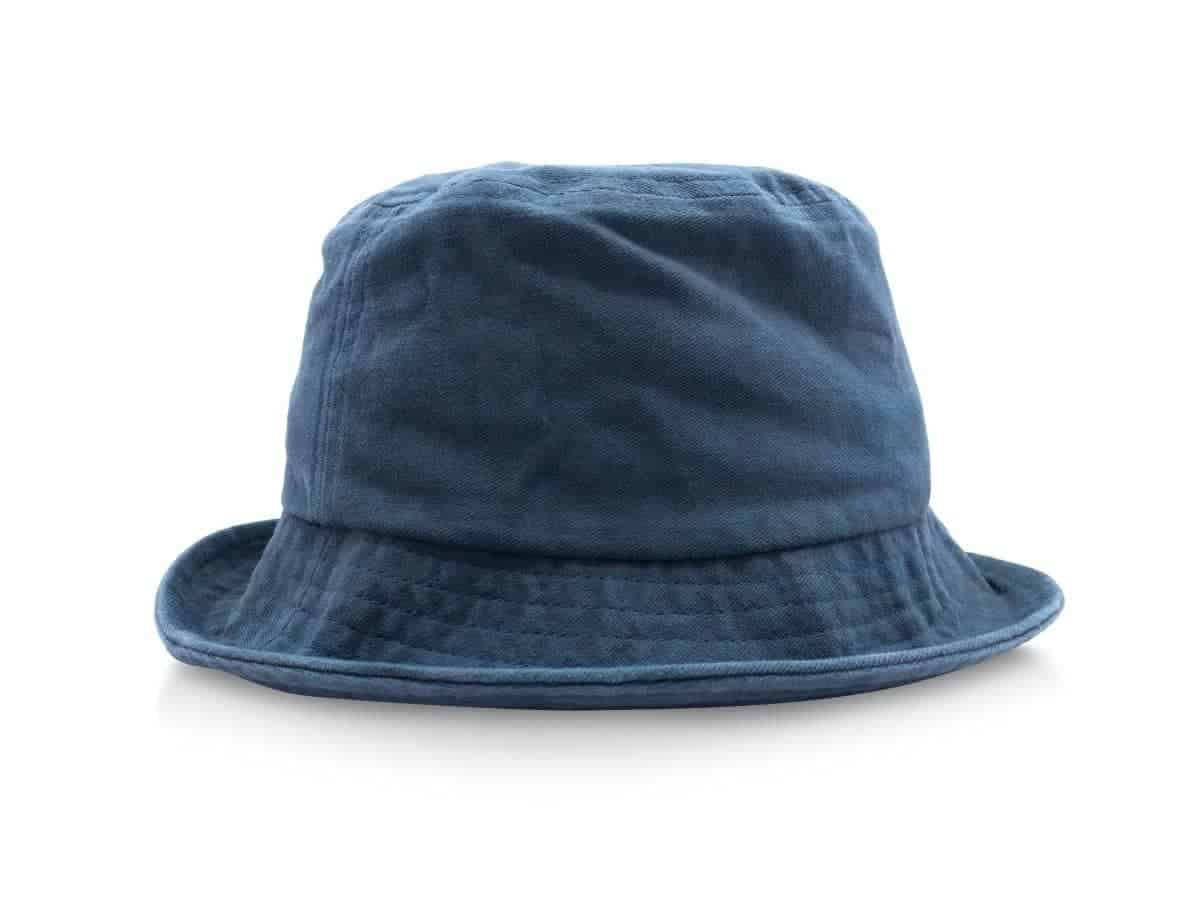 Blue bucket hat.