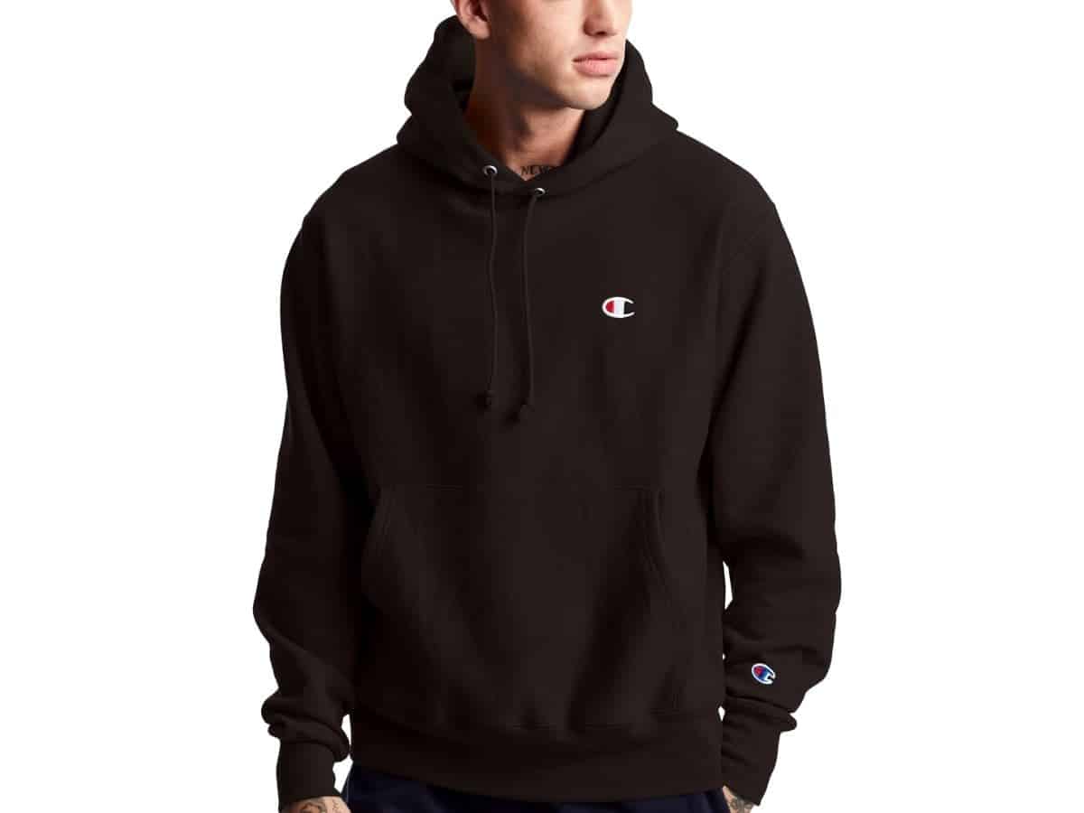 Person wearing a Champion hoodie.