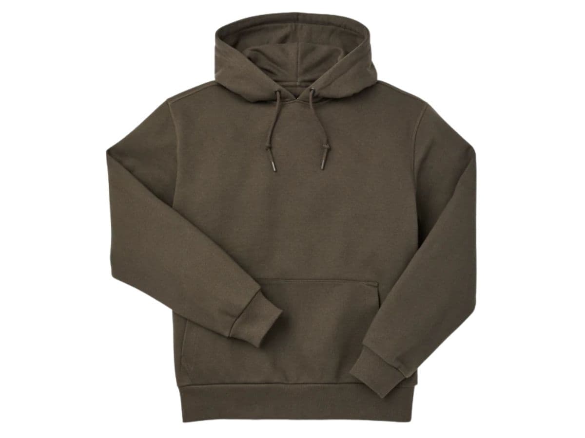 Brown Filson hoodie.