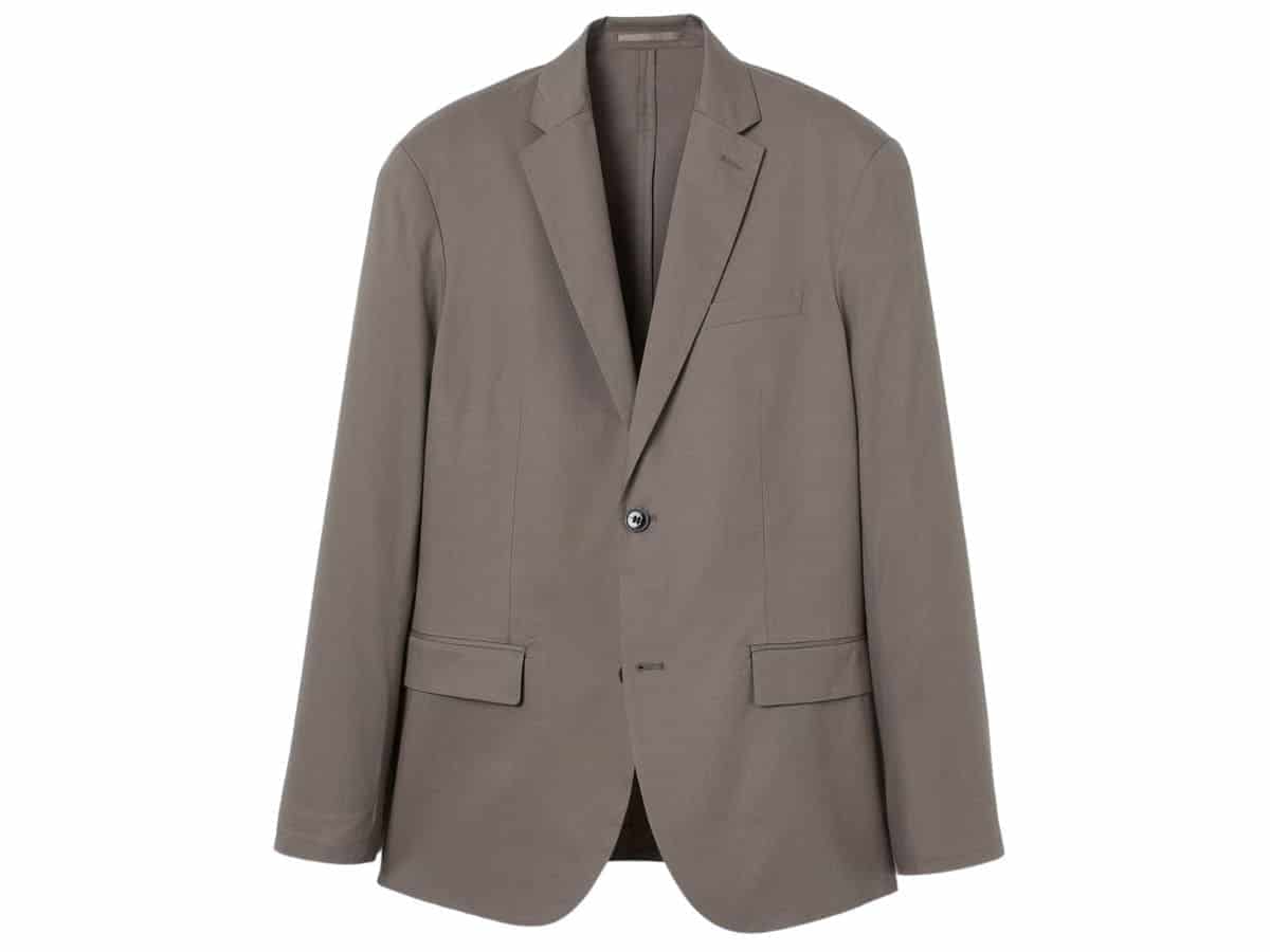 Taupe unstructured blazer.