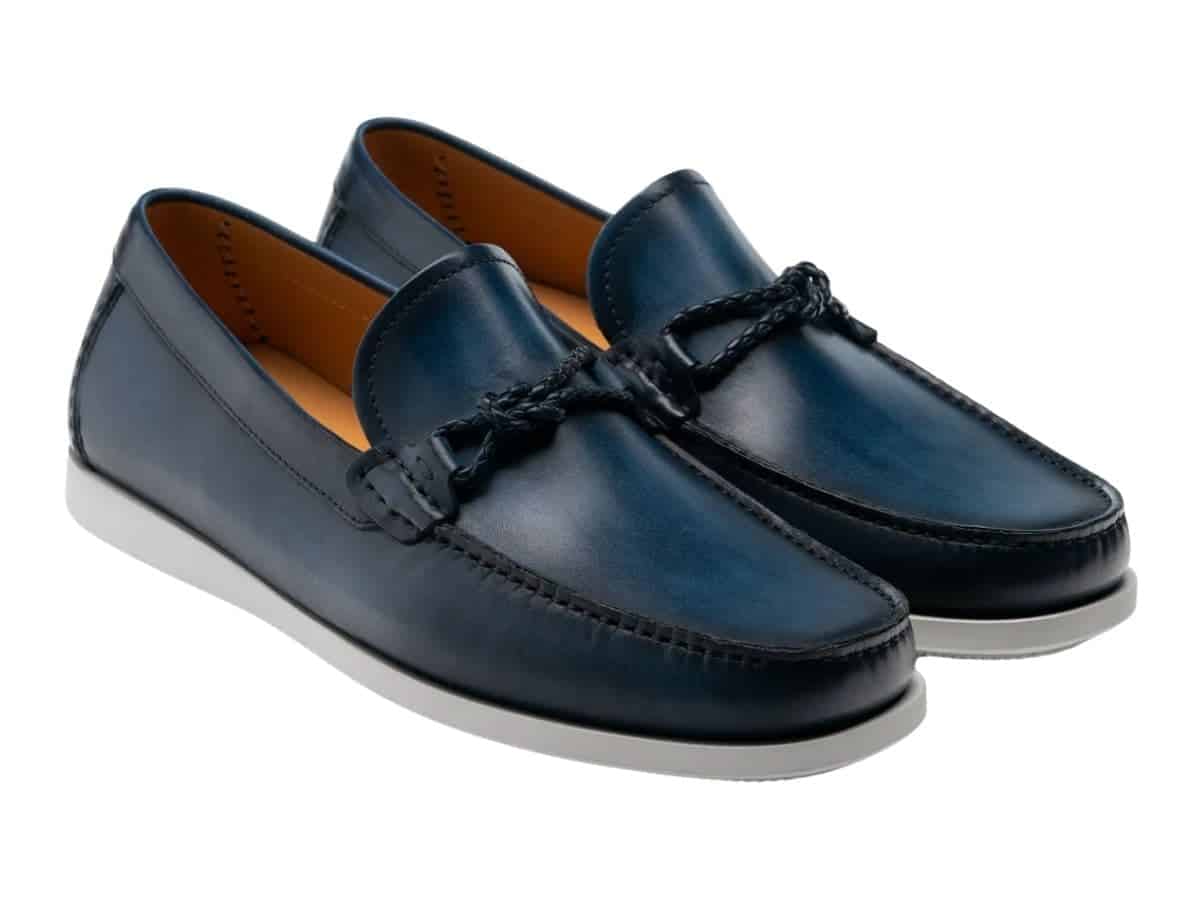 Pair of navy leather driving shoes.