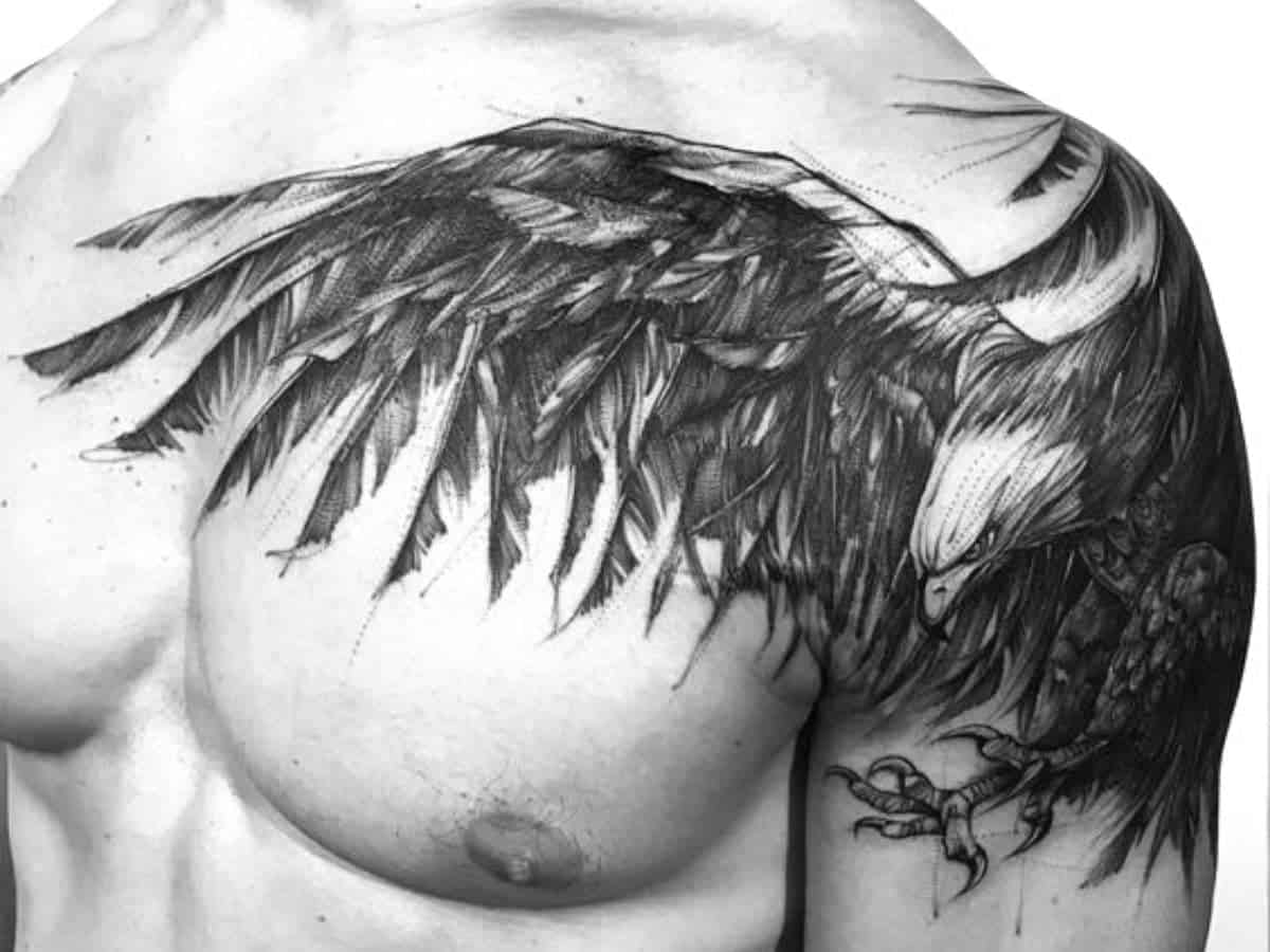 Eagle shoulder tattoo.