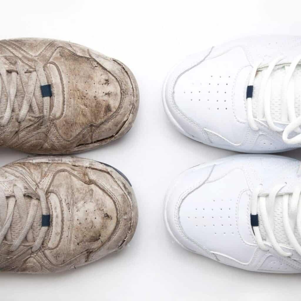 Dirty and clean pair of sneakers.