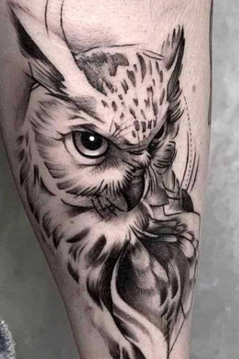 Owl tattoo on a person's arm.