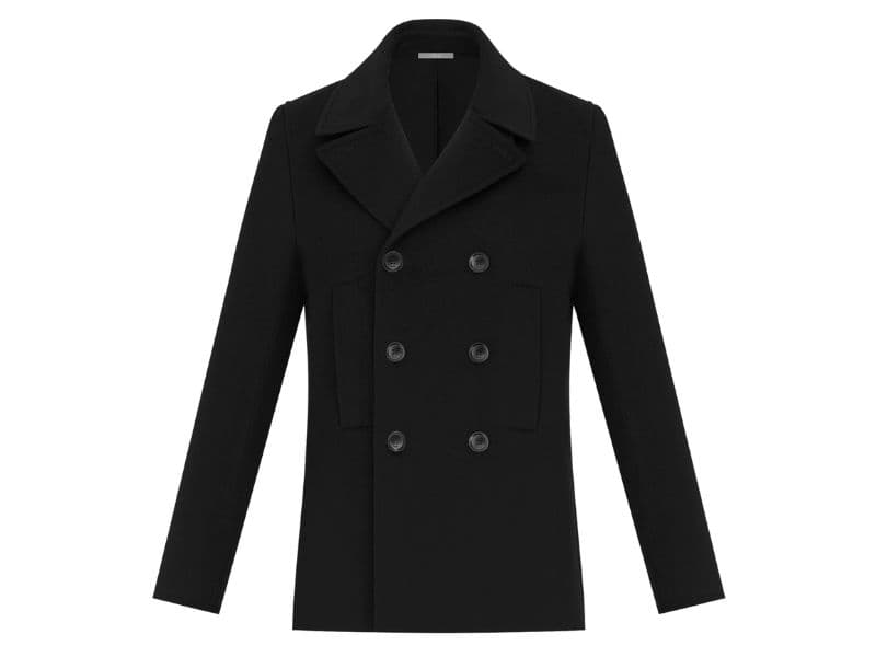 Cashmere double-breasted peacoat.