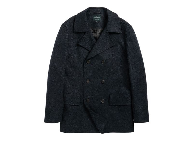 Double-breasted wool peacoat.