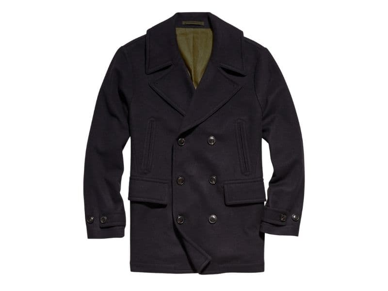 Double-breasted wool and cashmere peacoat.