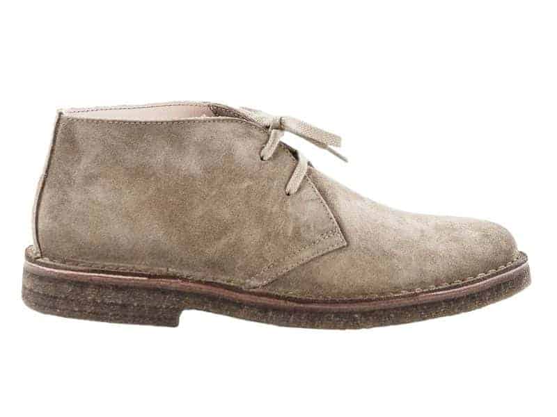 Side of a suede chukka boot.
