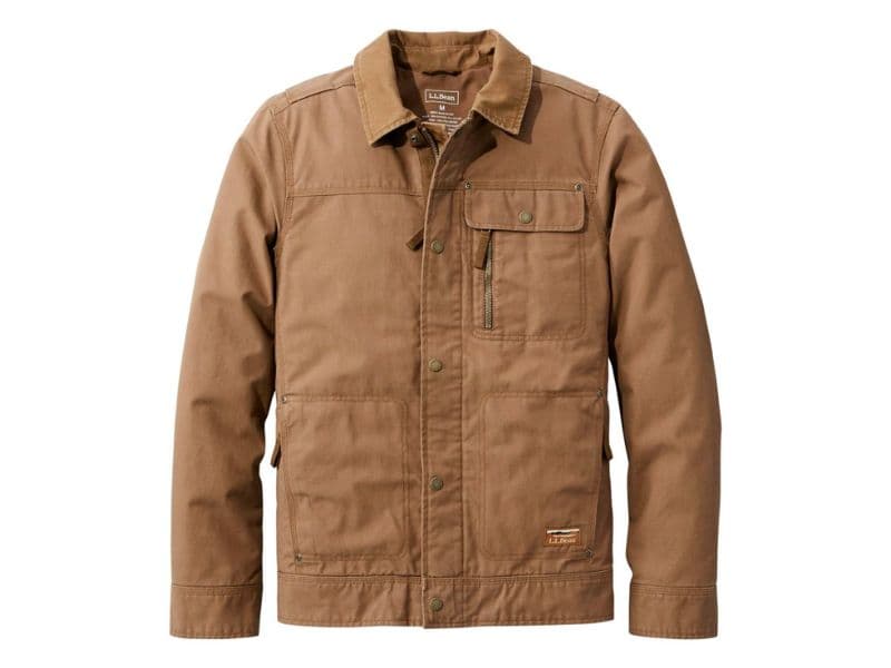 Utility jacket zipped up.