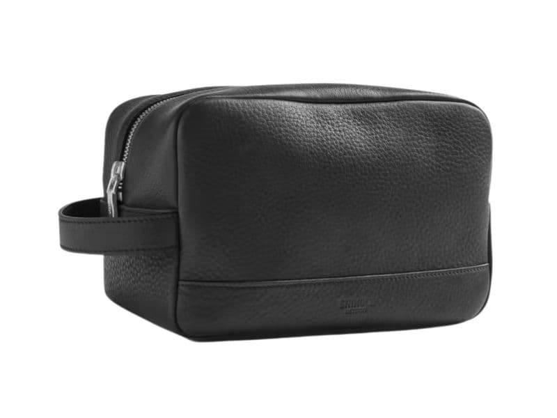 Leather toiletry bag.