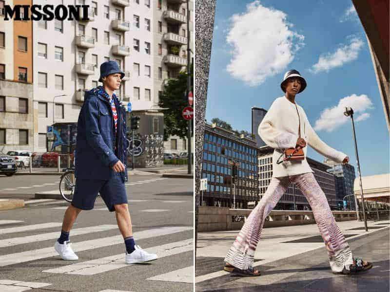 Two Missoni models crossing the street.