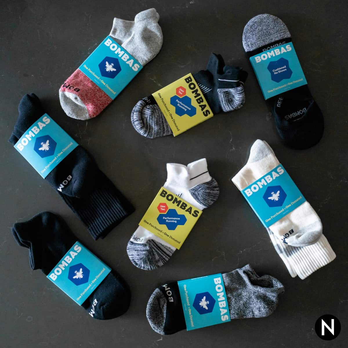 Eight pairs of Bombas socks.