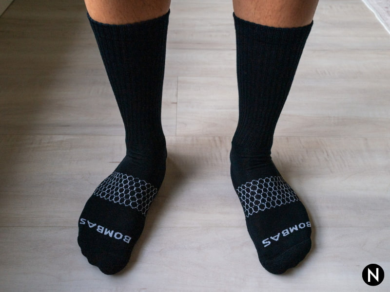 Person wearing Bombas calf socks.